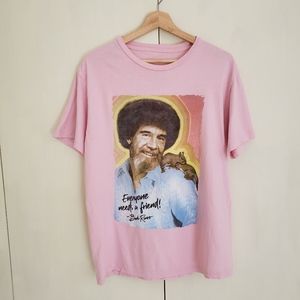 Pink Bob Ross Graphic T L